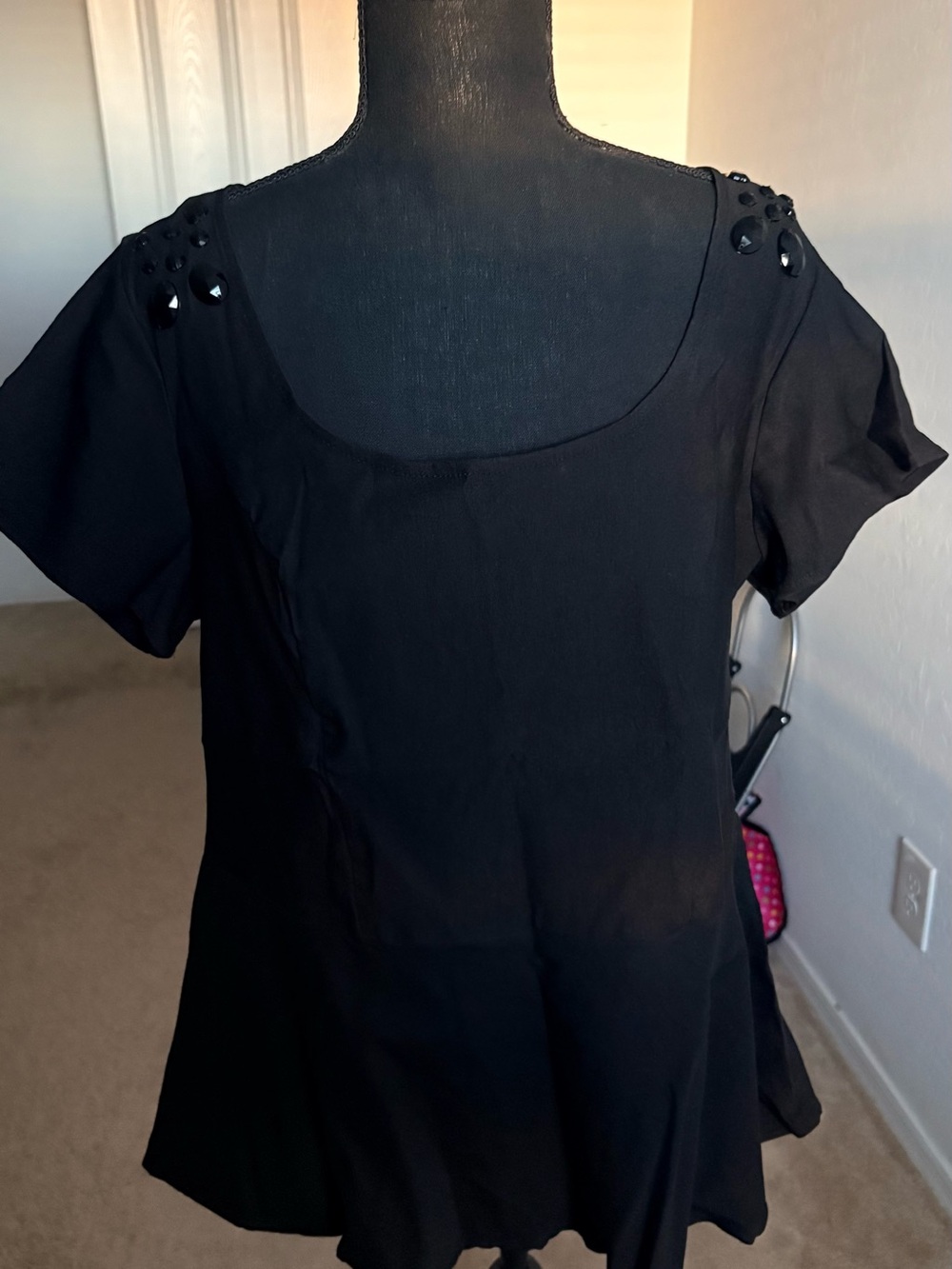 torrid Black Scoop Neck Top with Embellished Shoulders